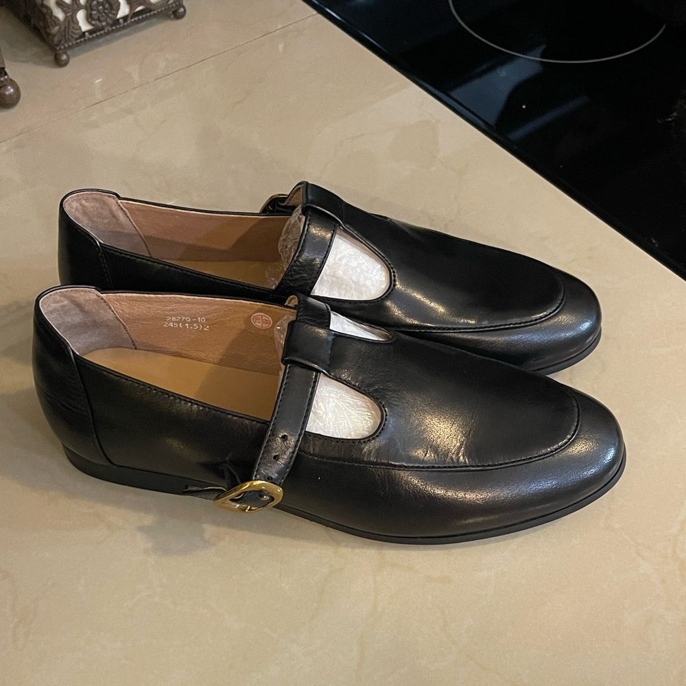 Black Leather Mary Jane Shoes (245) 7.5